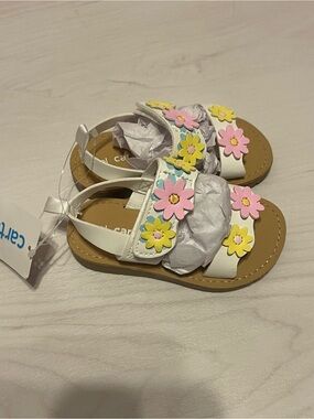 Carter's White Toddler Sandals with Pink & Yellow Flower Appliques